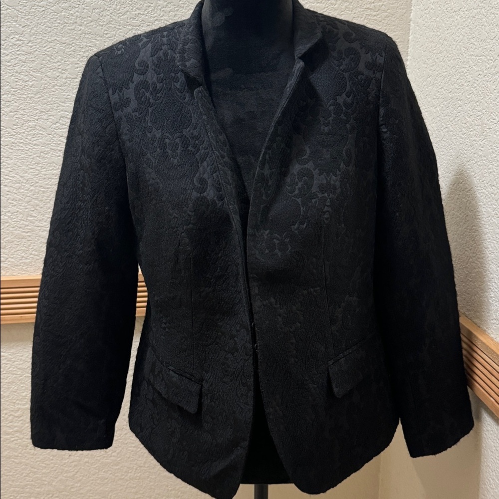 Talbots Elegant Floral Embordiered Black Women's Blazer Size 10 - Picture 2 of 10